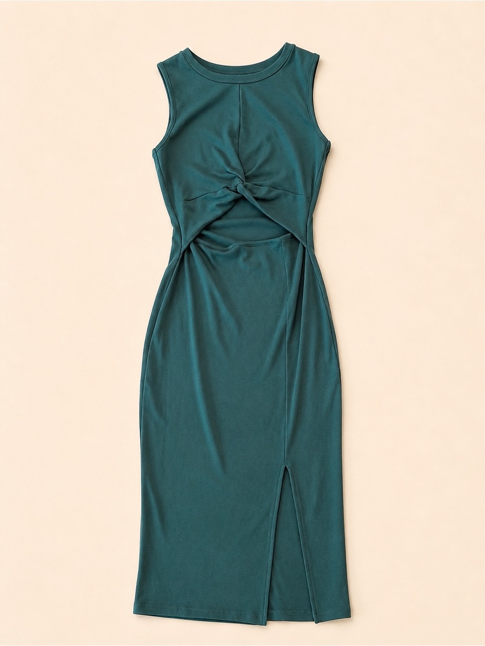 Sleeveless Twist-Front Midi Dress in Teal